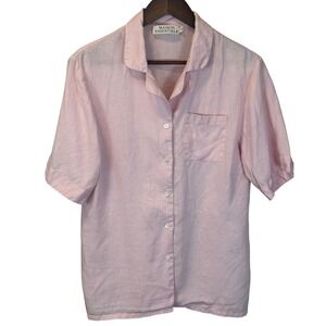 Maison Essentiele Pink Linen Short Sleeve Button Up Shirt Size Medium‎